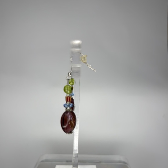 Blue and Green Dangle Earrings with Silver Findings - Picture 4 of 5